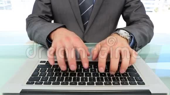 商人用手在笔记本电脑上打字视频的预览图