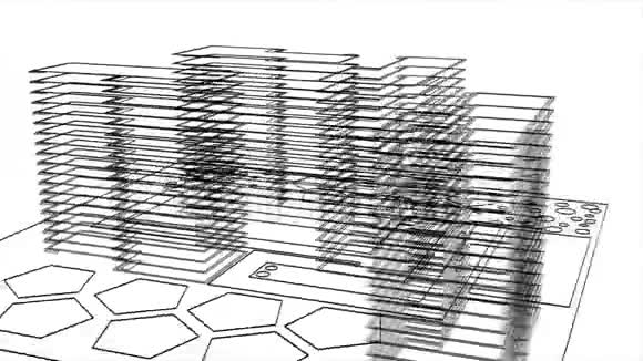 现代建筑和建筑黑白蓝图抽象动画动画摘要三维动画视频的预览图