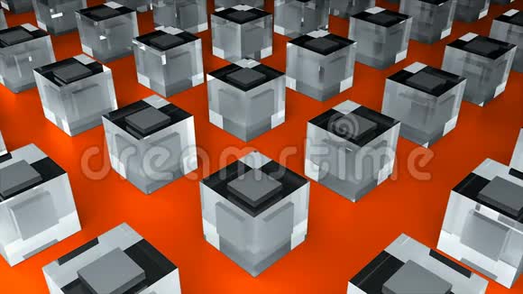许多玻璃立方体或冰块在平面上三维渲染计算机生成的工业背景视频的预览图