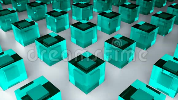 许多玻璃立方体或冰块在平面上三维渲染计算机生成的工业背景视频的预览图