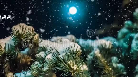 圣诞老人在满月的背景下在夜空中飞翔新年概念动画美丽的夜晚视频的预览图
