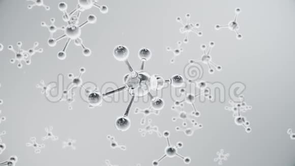 3D动画分子结构具有原子和分子的科学医学背景灰色背景科学视频的预览图