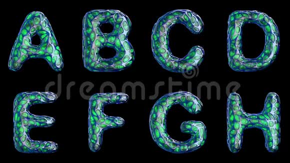 字母从蓝色塑料与抽象孔隔离在黑色背景ABCDEFGH4K视频的预览图