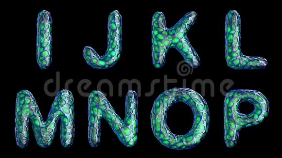 字母从蓝色塑料与抽象孔隔离在黑色背景IJKLMNOP4K视频的预览图