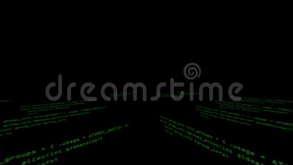 在虚拟空间中运行的计算机程序代码摄像头旋转360度绿色黑色版本视频的预览图