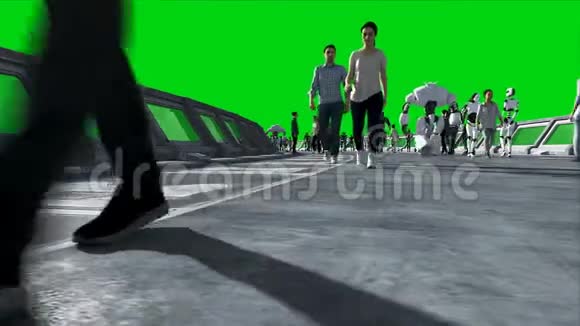 人和机器人史基菲托内尔未来的交通未来的概念绿色屏幕录像逼真的4K动画视频的预览图