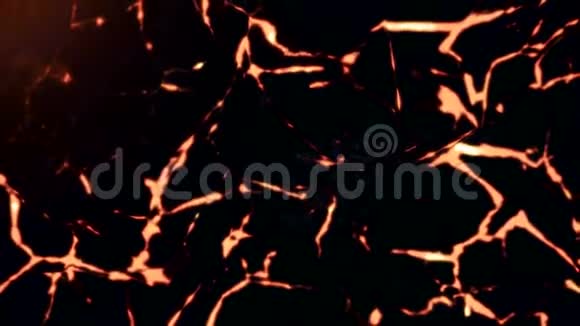 燃烧岩石表面有裂缝的红色熔岩俯视无缝环抽象的液态岩浆移动和潺潺视频的预览图
