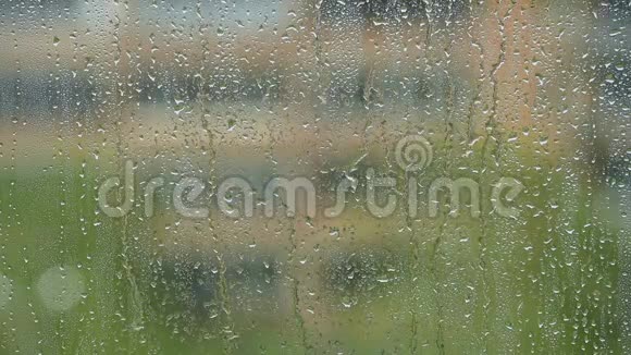 夏日的雨窗上滴着水珠视频的预览图