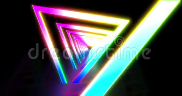 发光霓虹彩三角隧道激光显示循环背景带紫外蓝紫色的无缝循环动画视频的预览图