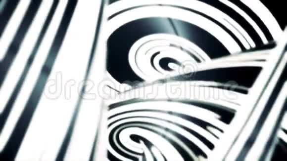 抽象旋转发光黑白线条快速运动背景无缝环路扭曲的单色条纹视频的预览图
