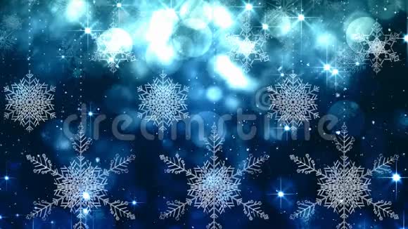 降雪伴着薄光的圣诞圈和雪花视频的预览图