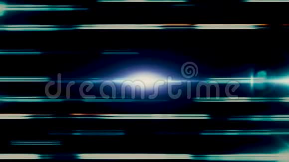 一个令人印象深刻的水平运动霓虹灯断线流和闪烁在黑色空间背景动画视频的预览图