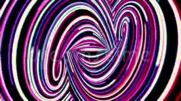 抽象背景与无限符号形成的许多狭窄彩色的线条无缝的循环弯曲霓虹灯条纹移动视频的预览图