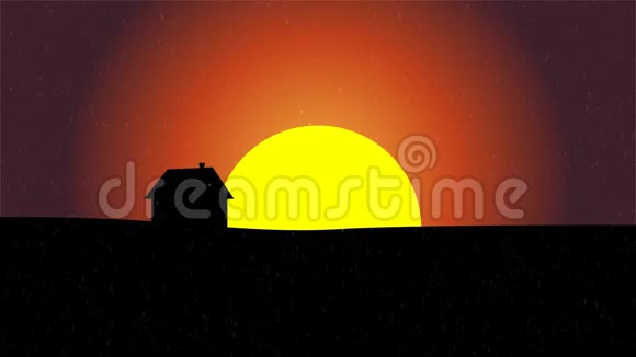 太阳落山时一座房子的轮廓显得格外鲜明视频的预览图
