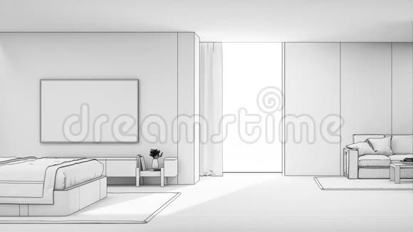 海景卧室和客厅的豪华夏季海滩房子与床附近的木制橱柜视频的预览图