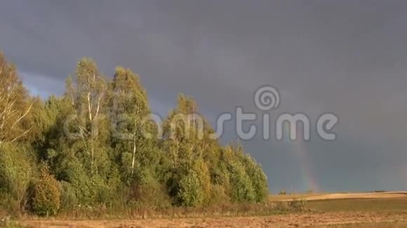 秋天的彩虹在农田上视频的预览图