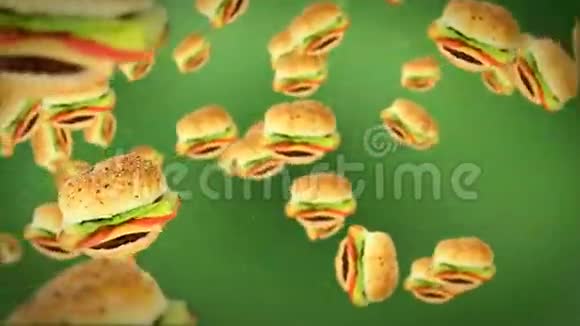 奶酪汉堡的绿色飞行股票录像视频的预览图
