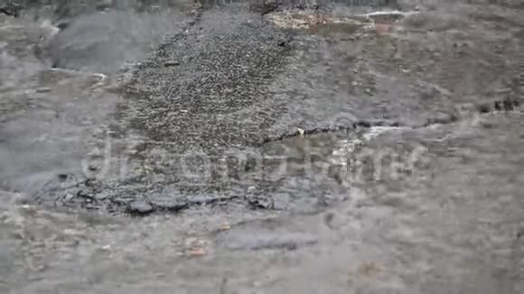 道路雨水道大雨特写镜头视频的预览图