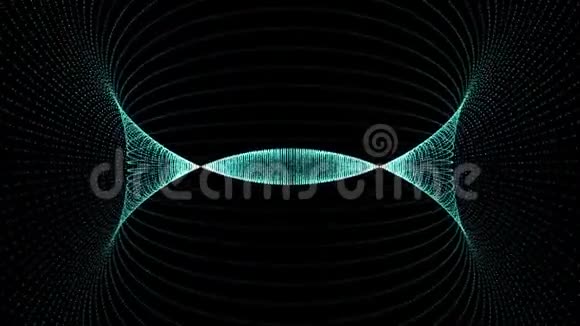 霓虹灯点的移动隧道动画黑色背景上的数字抽象发光隧道图形发光漏斗视频的预览图
