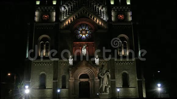 4K视图罗马天主教大教堂千禧年蒂米索拉罗马尼亚视频的预览图