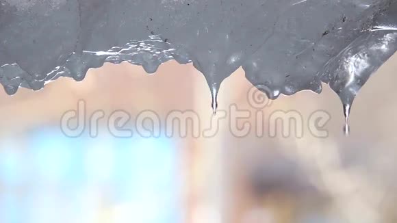 从融化的冰柱中滴下的水特写视频的预览图