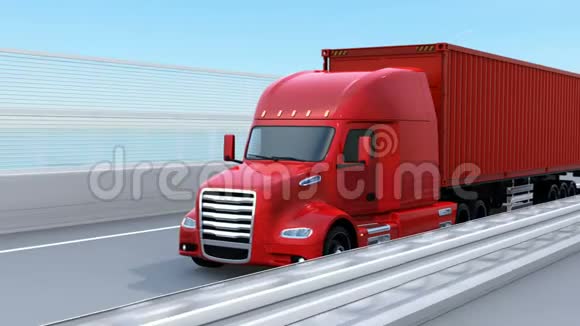 在高速公路上行驶的美国卡车动力金属红色燃料电池视频的预览图