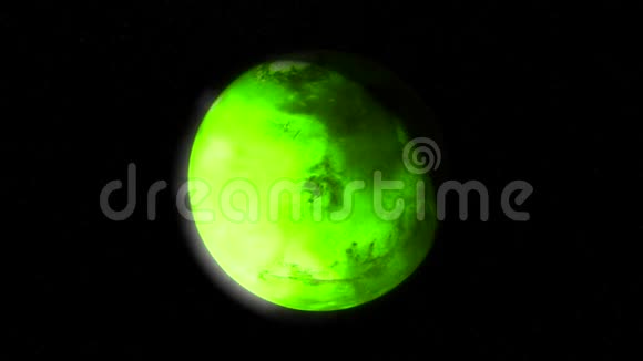 绿色星球的抽象动画覆盖着冰在黑色背景上旋转动画的进程视频的预览图