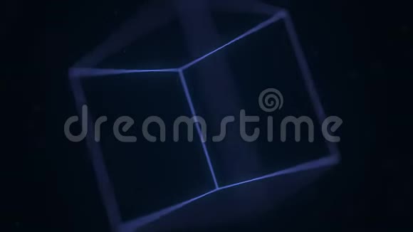 蓝色发光立方体旋转计算机图形学相关的环形运动背景视频的预览图