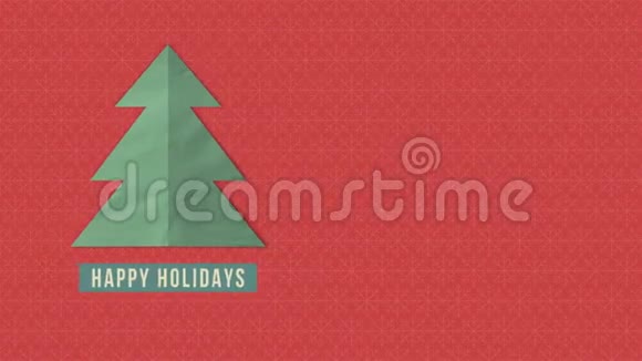 动画特写快乐假期文字红色背景绿色圣诞树视频的预览图