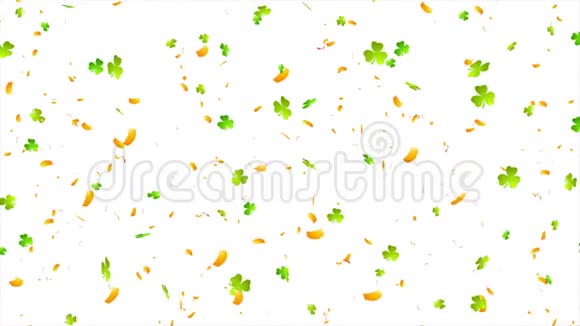 绿色三叶草和橙色纸屑视频动画视频的预览图