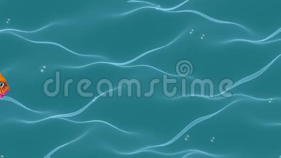 金鱼动画有气泡的波浪水中流动的可爱的鱼无缝视频水产爱好海上活动视频的预览图