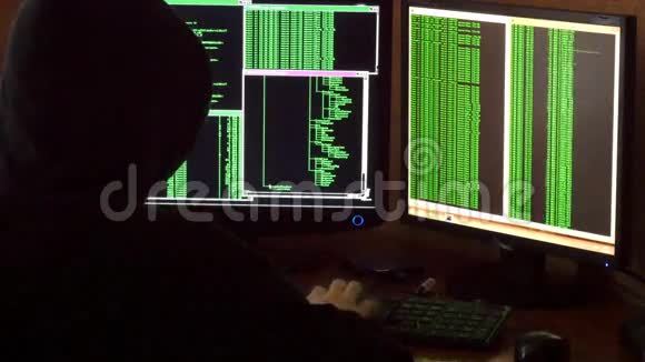黑客破解密码黑罩穿透网络系统的犯罪黑客视频的预览图