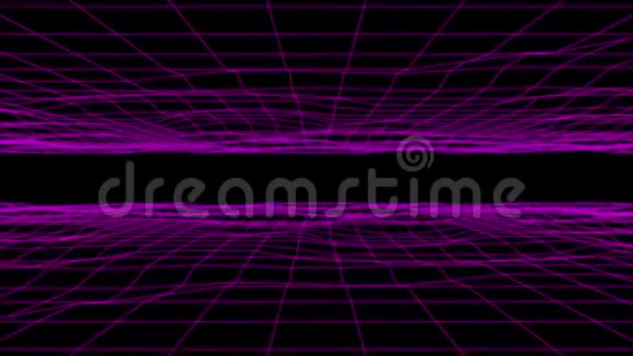 3D紫色流动数字网格地板和天花板可循环背景视频的预览图