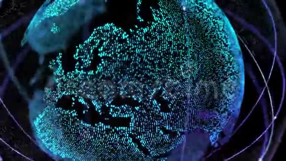 地球的数字技术从发光点循环无缝4k视频视频的预览图