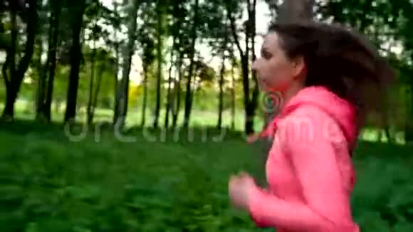 女人穿过森林慢动作视频的预览图