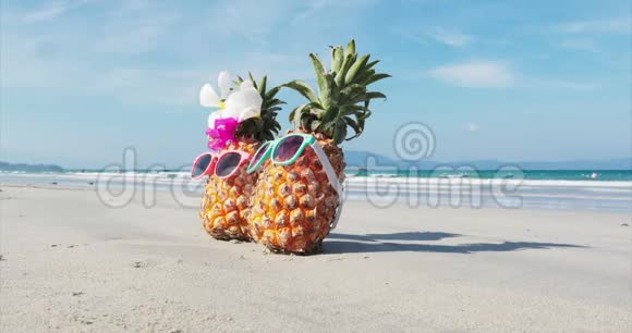 在热带海滩上在炎热的夏季太阳下沿着热带异国海岸站在沙滩上热带视频的预览图