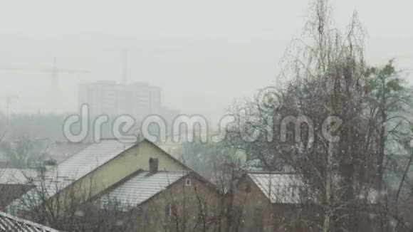 白天在城里下雪基辅乌克兰慢动作视频的预览图