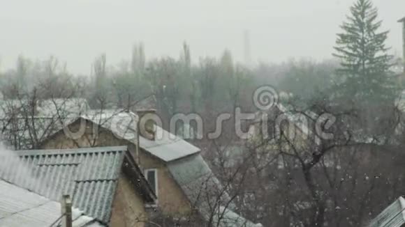 白天在城里下雪基辅乌克兰慢动作视频的预览图