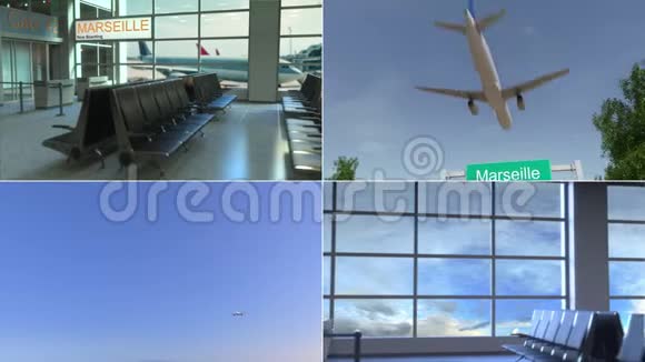 去马赛的旅行飞机抵达法国概念蒙太奇动画视频的预览图
