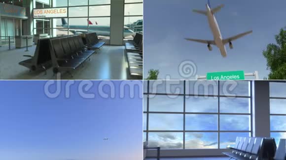 去洛杉矶旅行飞机抵达美国概念蒙太奇动画视频的预览图