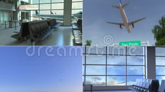 去圣保罗的旅行飞机抵达巴西概念蒙太奇动画视频的预览图
