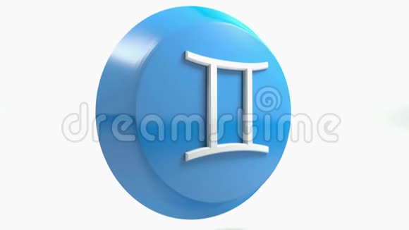 生肖双子座图标蓝圈按钮3D渲染插图视频的预览图