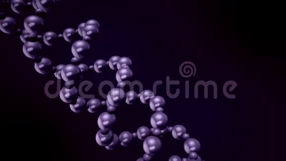 在深紫背景下漂浮的旋转紫色DNA双螺旋抽象动画视频的预览图