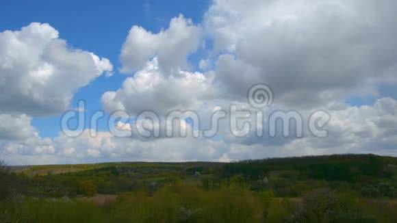 春天的田野和有云的森林视频的预览图