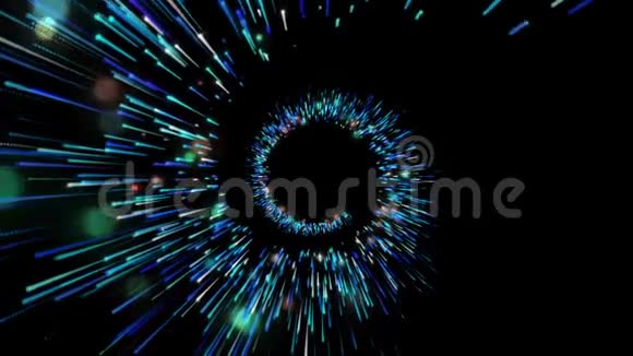抽象发光蓝色螺旋粒子灯深色3d线框背景动画明亮的蓝色线条动作录像视频的预览图
