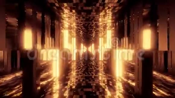未来主义科幻飞机库隧道走廊与砖块纹理和玻璃窗户三维插图运动背景直播视频的预览图