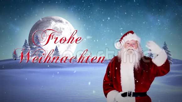 圣诞老人在白雪皑皑的风景中传递圣诞信息视频的预览图