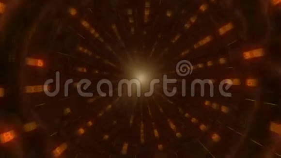 由计算机代码组成的橙色隧道中移动的POV摄像机循环动画视频的预览图
