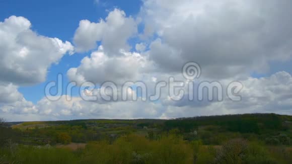春天的田野和有云的森林视频的预览图