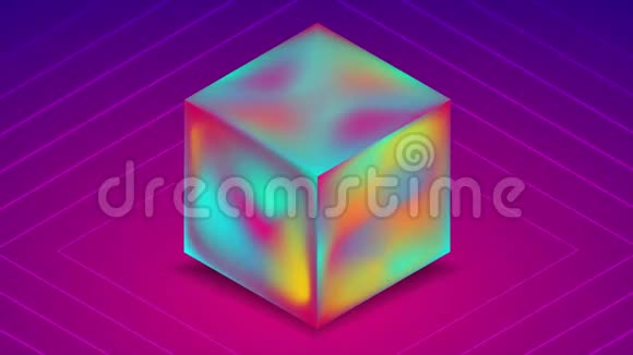 蓝紫色背景上的抽象全息液体三维立方体技术视频动画视频的预览图